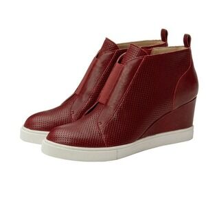 LINEA PAOLO Felicia Leather Wedge Platform Sneaker In Burgundy Leather 6M Womens
